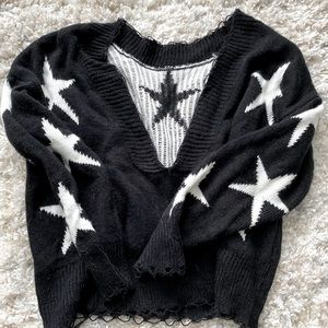 Black & White Distressed Star Sweater